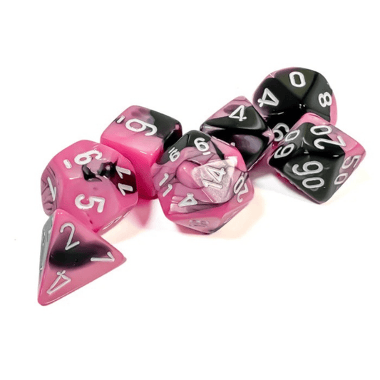 Chessex - Gemini Polyhedral 7 Dice Set - Black-Pink with White - Loaded Dice