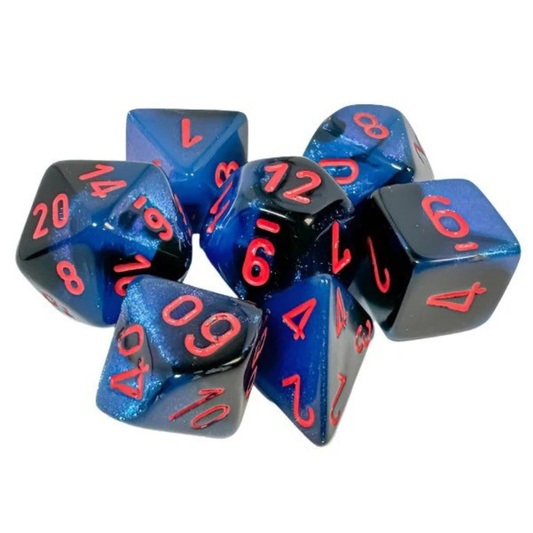 Chessex - Gemini Polyhedral 7 Dice Set - Black-Starlight with Red - Loaded Dice