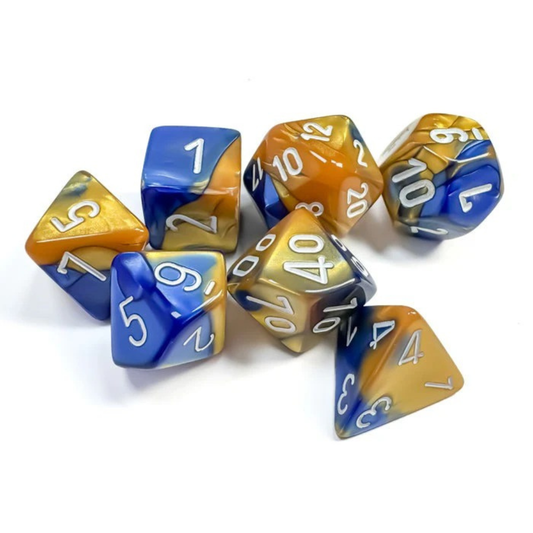 Chessex - Gemini Polyhedral 7 Dice Set - Blue, Gold with White - Loaded Dice