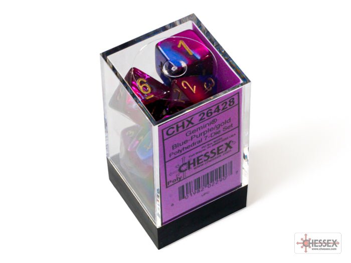 Chessex - Gemini Polyhedral 7 Dice Set - Blue-Purple with Gold - Loaded Dice
