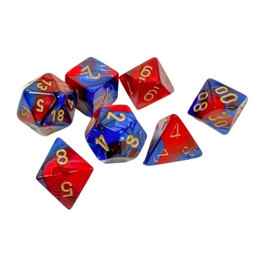 Chessex - Gemini Polyhedral 7 Dice Set - Blue-Red with Gold - Loaded Dice