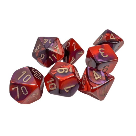 Chessex - Gemini Polyhedral 7 Dice Set - Purple-Red with Gold - Loaded Dice
