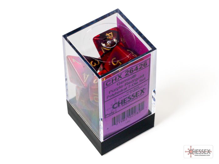 Chessex - Gemini Polyhedral 7 Dice Set - Purple-Red with Gold - Loaded Dice