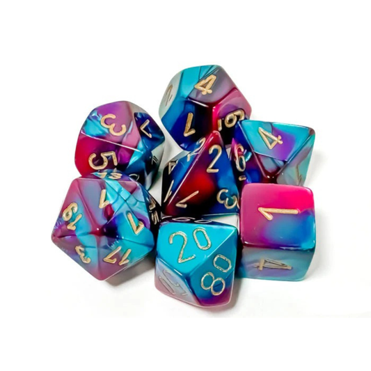 Chessex - Gemini Polyhedral 7 Dice Set - Purple-Teal with Gold - Loaded Dice