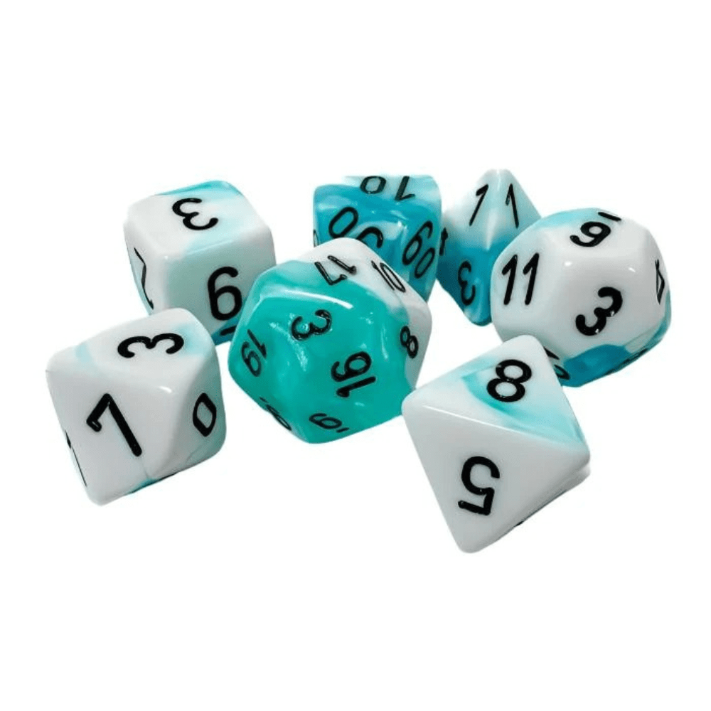 Chessex - Gemini Polyhedral 7 Dice Set - White-Teal with Black - Loaded Dice