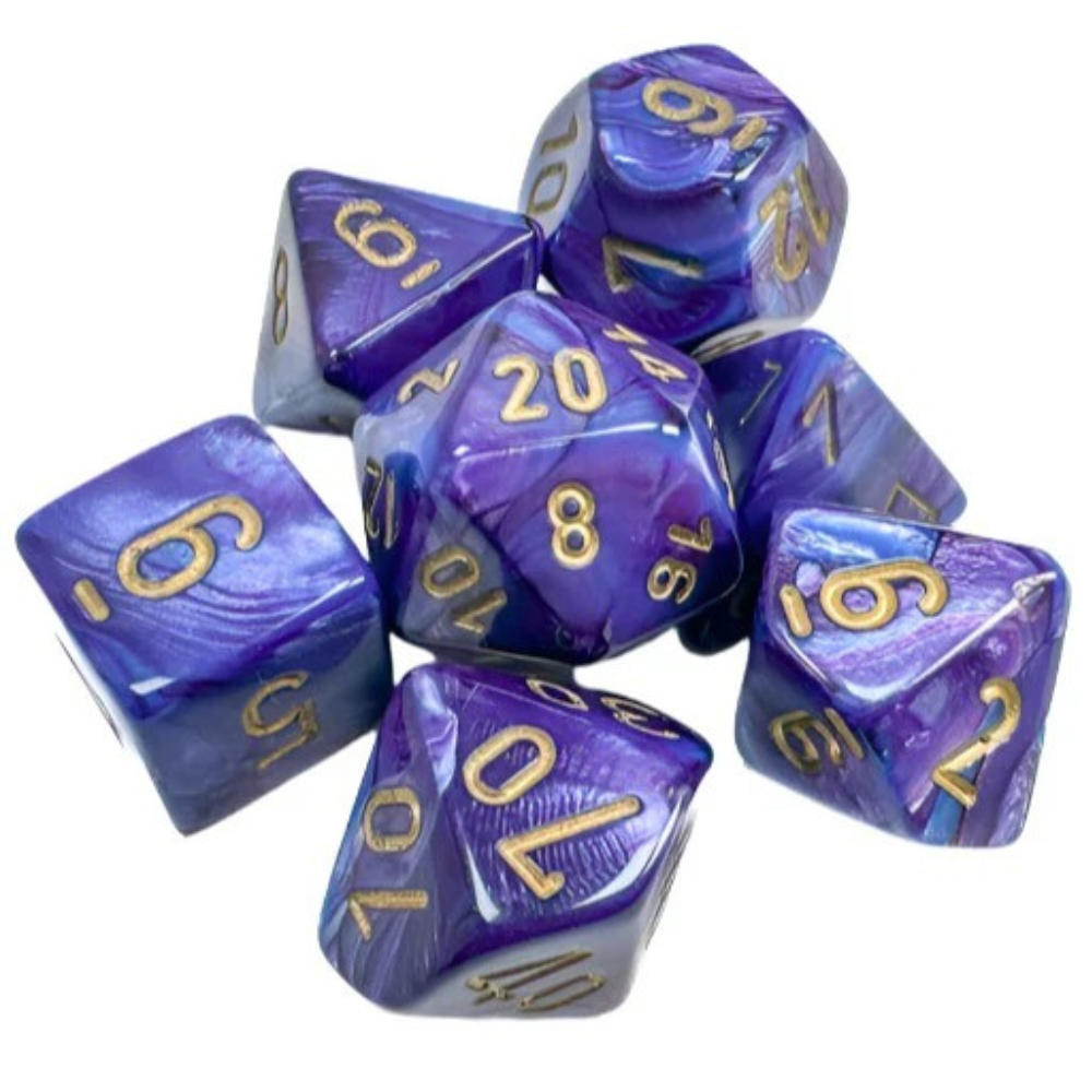 Chessex - Lustrous Polyhedral 7 Dice Set - Purple with Gold - Loaded Dice