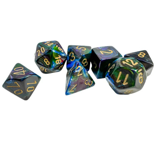 Chessex - Lustrous Polyhedral 7 Dice Set - Shadow with Gold - Loaded Dice