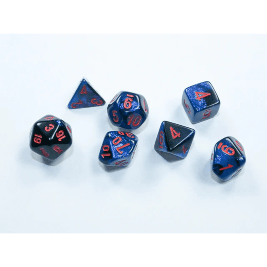 Chessex - Mini Gemini Polyhedral 7 Die Set - Starlight Black & Red - Loaded Dice