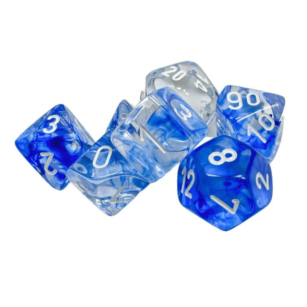 Chessex - Nebula Polyhedral 7 Dice Set - Dark Blue with White - Loaded Dice