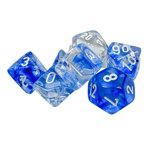 Chessex - Nebula Polyhedral 7 Dice Set - Dark Blue with White - Loaded Dice