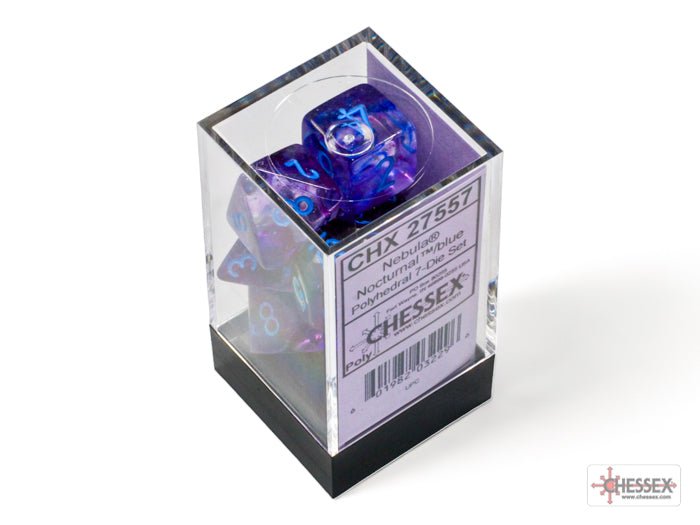 Chessex - Nebula Polyhedral 7 Dice Set - Luminary Nocturnal Blue - Loaded Dice