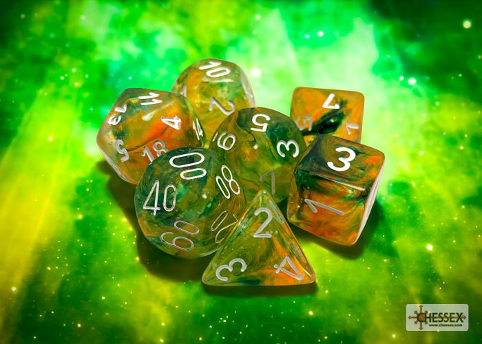 Chessex - Nebula Polyhedral 7 Dice Set - Luminary Spring White - Loaded Dice