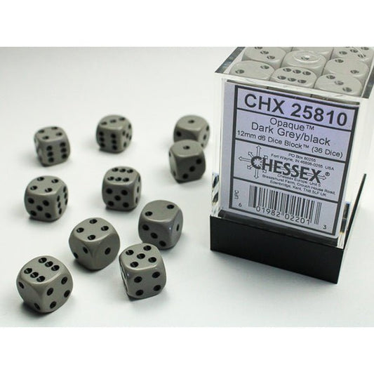 Chessex - Opaque 12mm D6 Dice Block - Grey w/Black - Loaded Dice