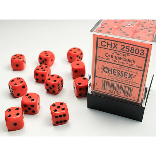 Chessex - Opaque 12mm D6 Dice Block - Orange w/Black - Loaded Dice