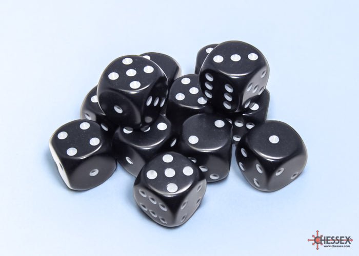 Chessex - Opaque 16mm D6 Dice Block - Black with White - Loaded Dice