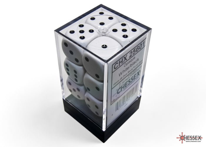 Chessex - Opaque 16mm D6 Dice Block - White with Black - Loaded Dice