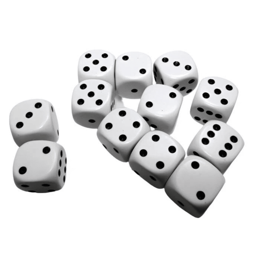 Chessex - Opaque 16mm D6 Dice Block - White with Black - Loaded Dice