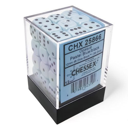 Chessex - Opaque Pastel 12mm D6 Dice Block - Blue/Black - Loaded Dice