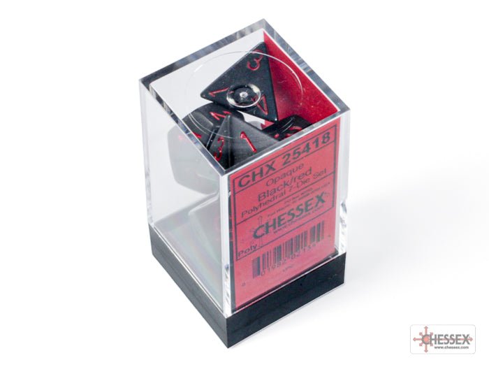 Chessex - Opaque Polyhedral 7 Dice Set - Black with Red - Loaded Dice