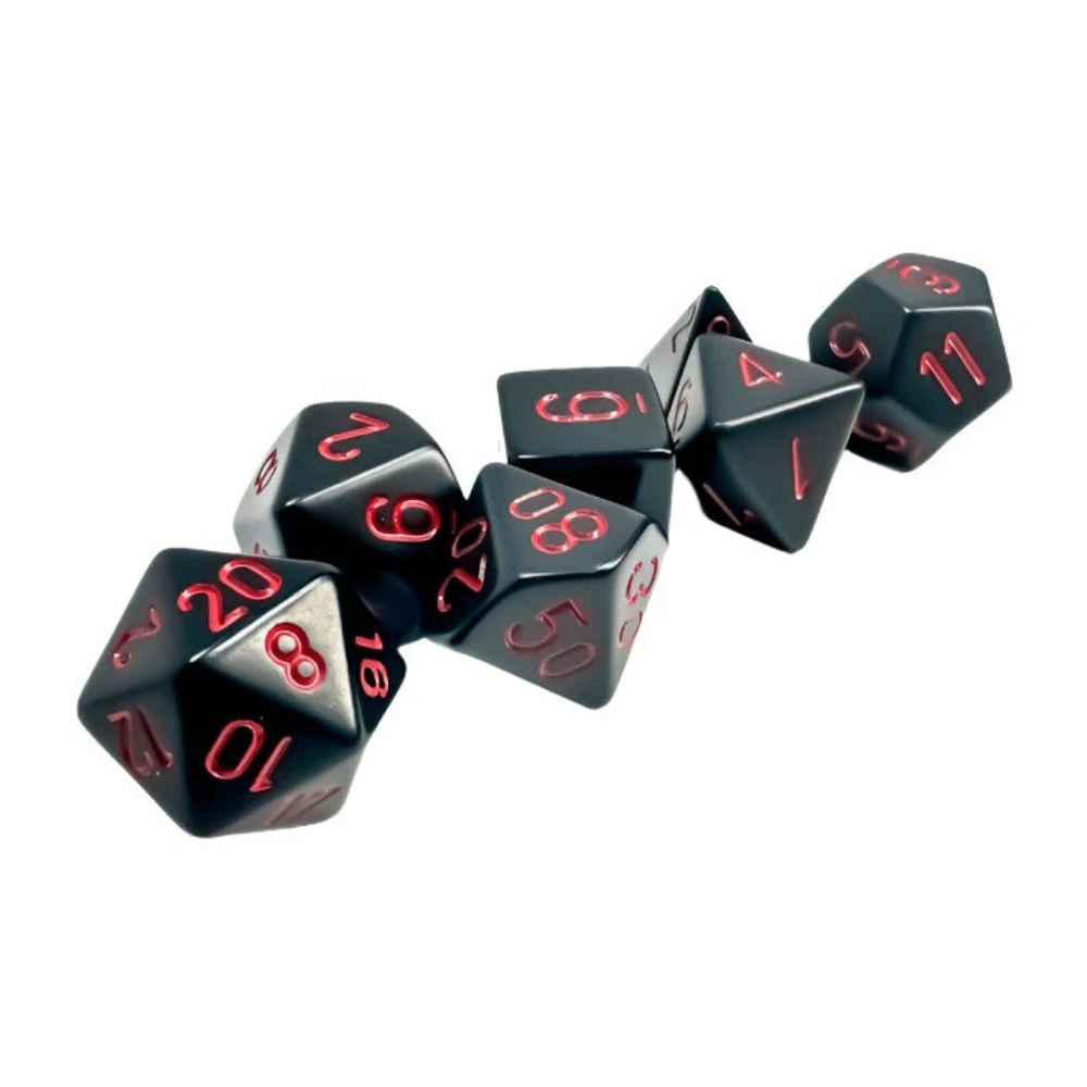 Chessex - Opaque Polyhedral 7 Dice Set - Black with Red - Loaded Dice