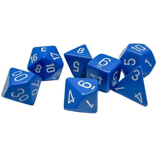 Chessex - Opaque Polyhedral 7 Dice Set - Blue with White - Loaded Dice