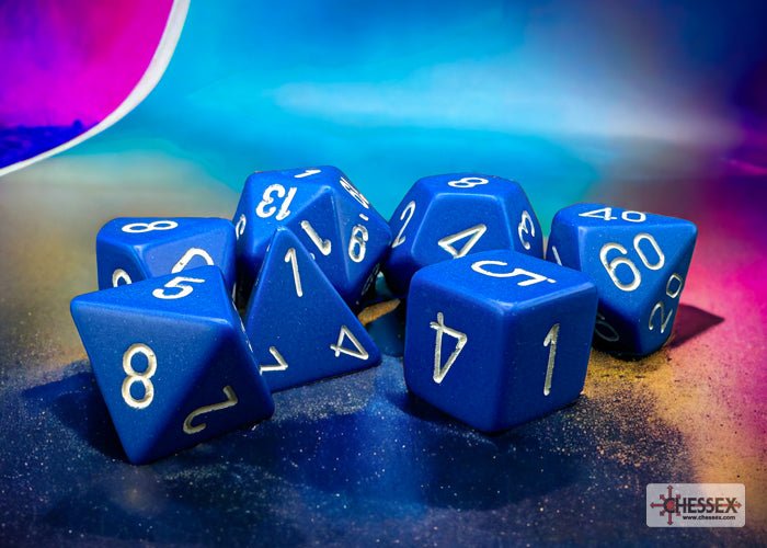 Chessex - Opaque Polyhedral 7 Dice Set - Blue with White - Loaded Dice