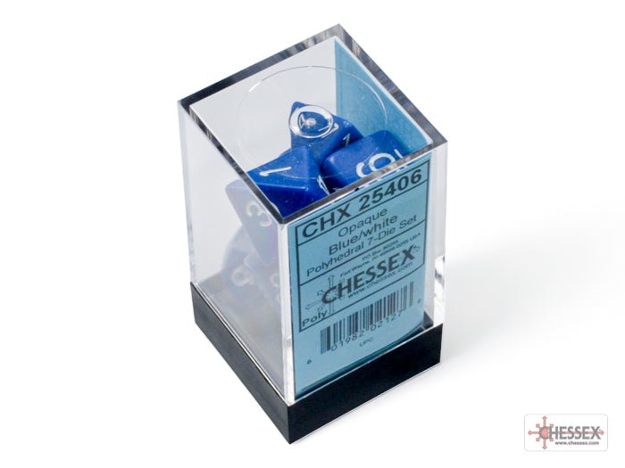 Chessex - Opaque Polyhedral 7 Dice Set - Blue with White - Loaded Dice