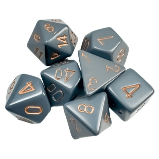 Chessex - Opaque Polyhedral 7 Dice Set - Dark Grey with Copper - Loaded Dice