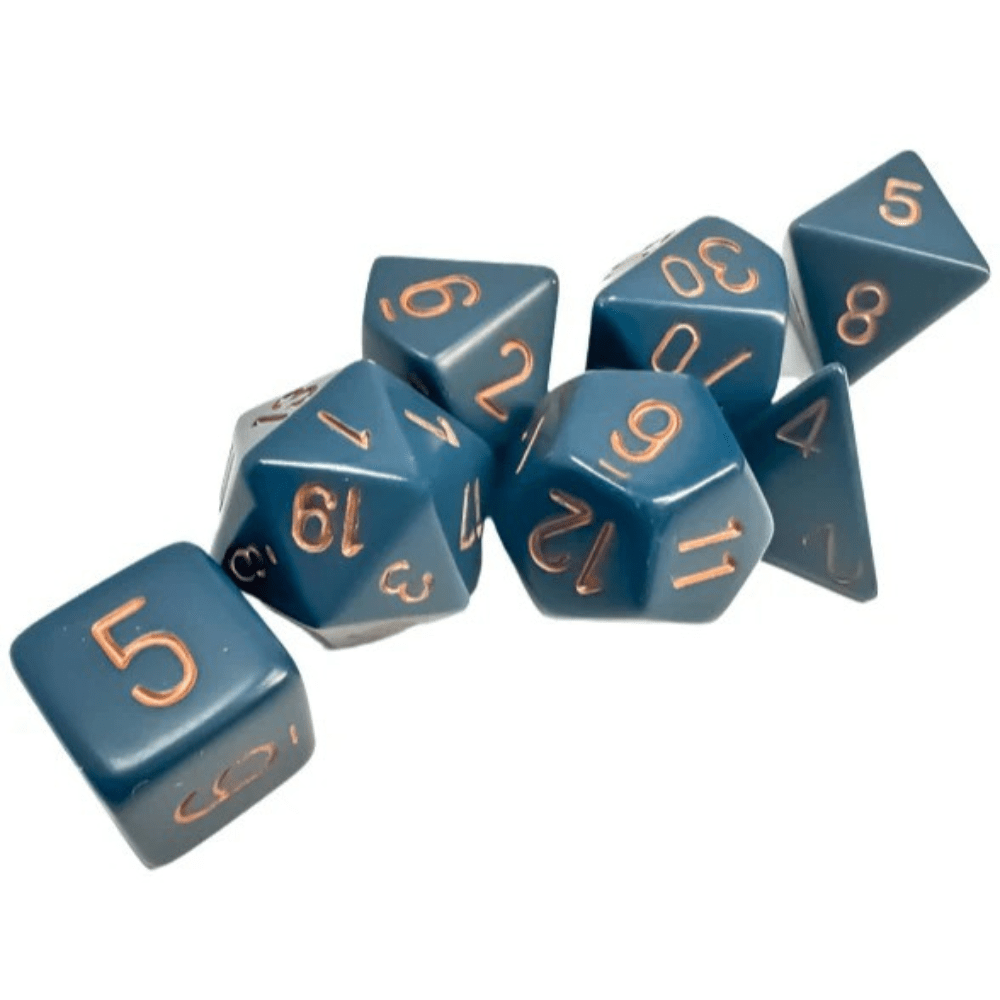 Chessex - Opaque Polyhedral 7 Dice Set - Dusty Blue with Gold - Loaded Dice