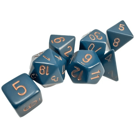 Chessex - Opaque Polyhedral 7 Dice Set - Dusty Blue with Gold - Loaded Dice