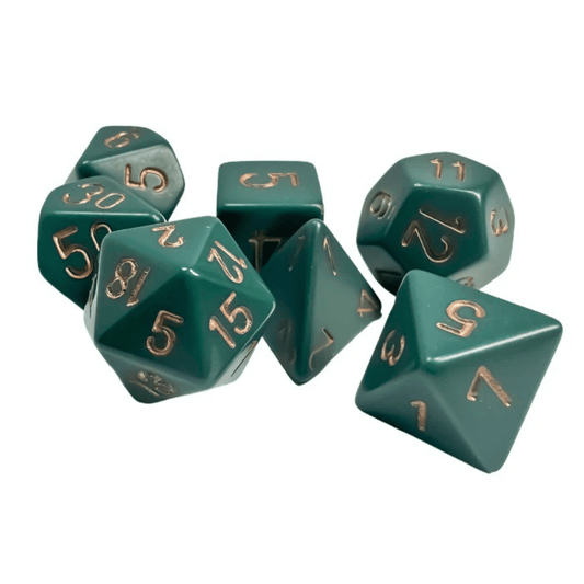 Chessex - Opaque Polyhedral 7 Dice Set - Dusty Green with Gold - Loaded Dice