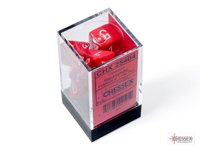 Chessex - Opaque Polyhedral 7 Dice Set - Red with White - Loaded Dice