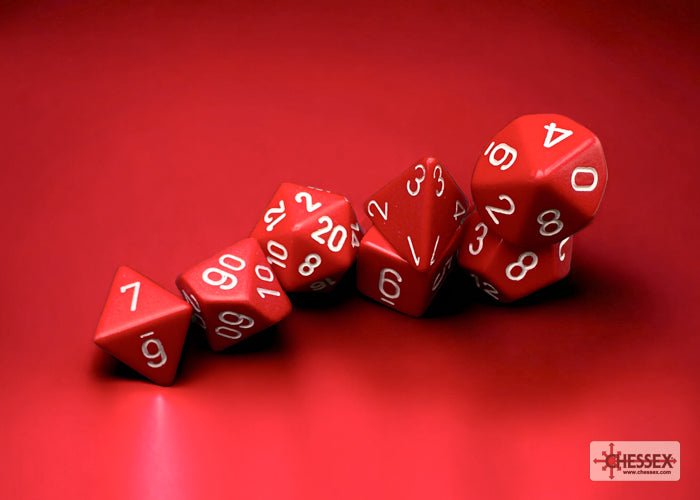 Chessex - Opaque Polyhedral 7 Dice Set - Red with White - Loaded Dice
