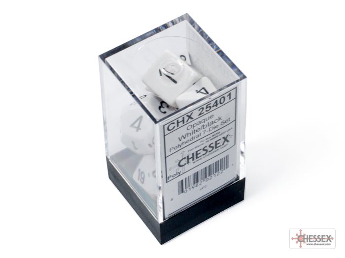 Chessex - Opaque Polyhedral 7 Dice Set - White with Black - Loaded Dice