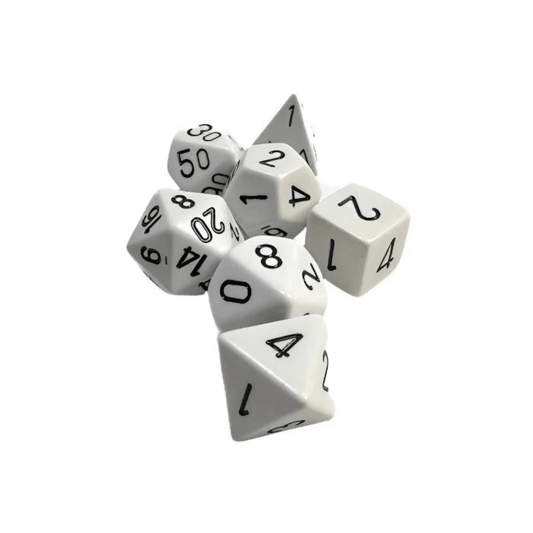 Chessex - Opaque Polyhedral 7 Dice Set - White with Black - Loaded Dice