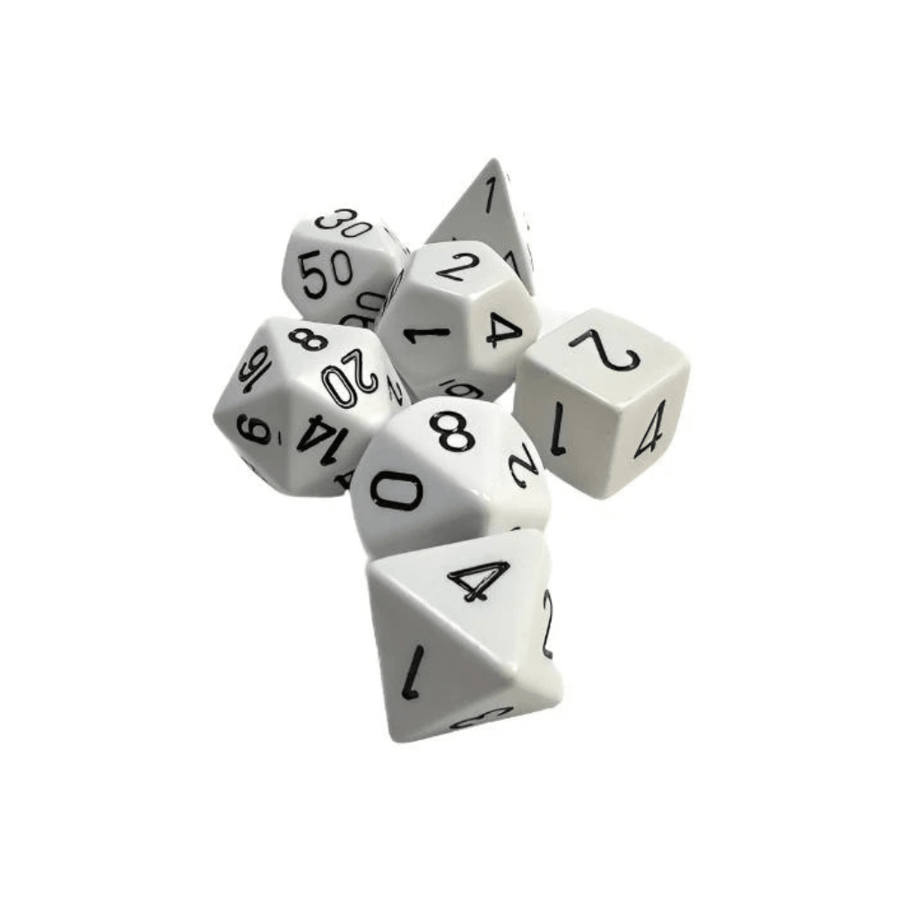 Chessex - Opaque Polyhedral 7 Dice Set - White with Black - Loaded Dice