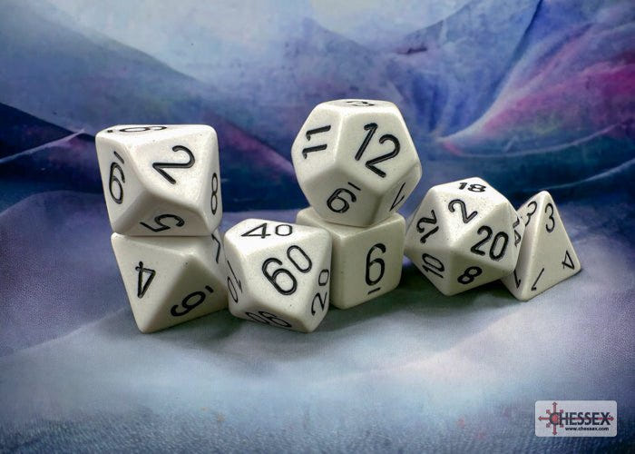 Chessex - Opaque Polyhedral 7 Dice Set - White with Black - Loaded Dice