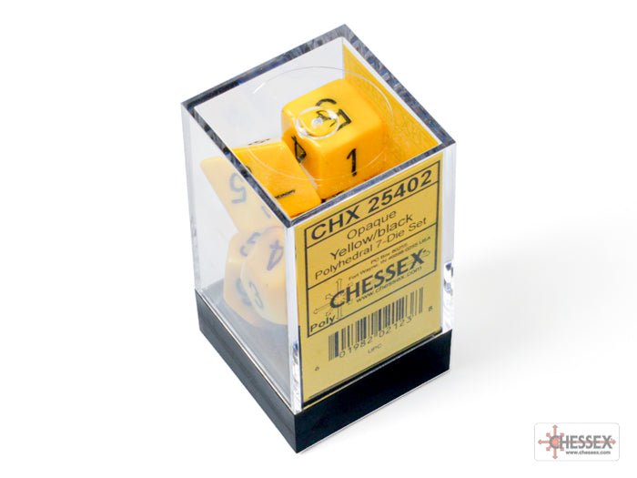 Chessex - Opaque Polyhedral 7 Dice Set - Yellow with Black - Loaded Dice