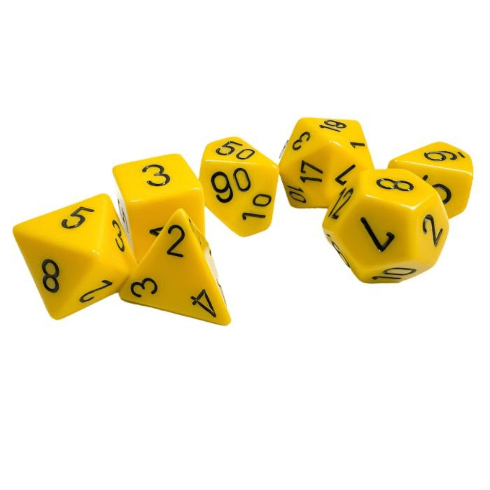 Chessex - Opaque Polyhedral 7 Dice Set - Yellow with Black - Loaded Dice