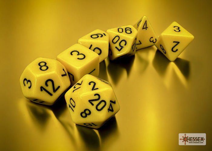 Chessex - Opaque Polyhedral 7 Dice Set - Yellow with Black - Loaded Dice