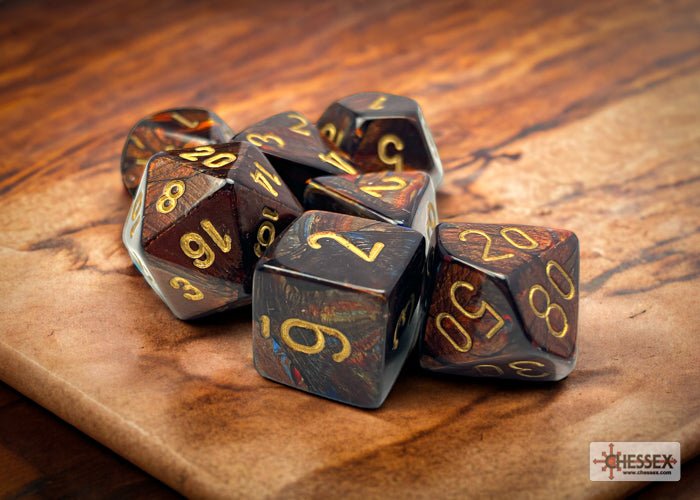 Chessex - Scarab Polyhedral 7 Dice Set - Blue Blood with Gold - Loaded Dice