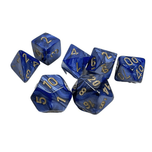 Chessex - Scarab Polyhedral 7 Dice Set - Royal Blue with Gold - Loaded Dice