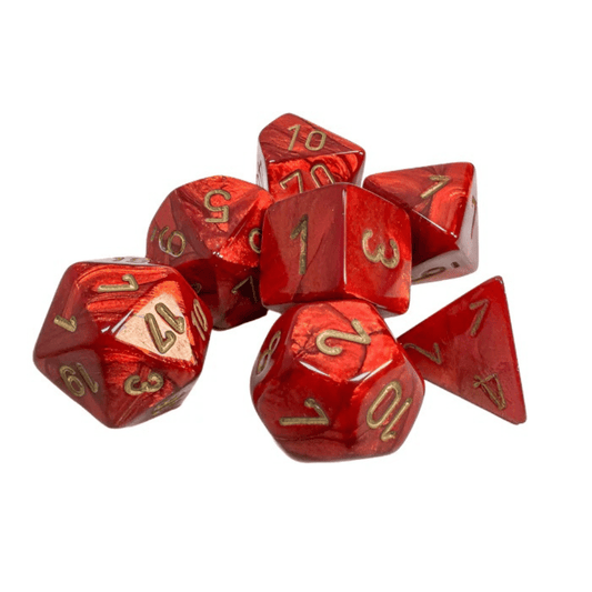 Chessex - Scarab Polyhedral 7 Dice Set - Scarlet with Gold - Loaded Dice