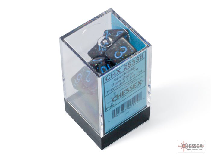 Chessex Speckled Blue Stars 7 dice set in its clear display box