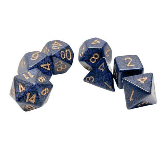 Chessex - Speckled Polyhedral 7 Dice Set - Golden Cobalt - Loaded Dice