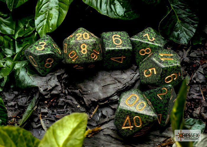 Chessex - Speckled Polyhedral 7 Dice Set - Golden Recon - Loaded Dice