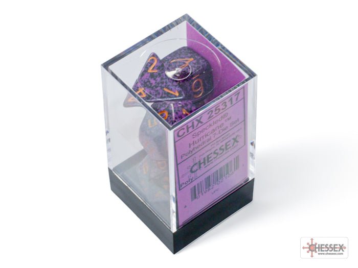 Chessex Speckled Hurricane 7 dice set in its clear plastic Chessex display box