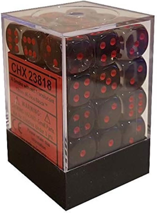 Chessex - Translucent 12mm D6 Dice Block - Smoke with Red - Loaded Dice