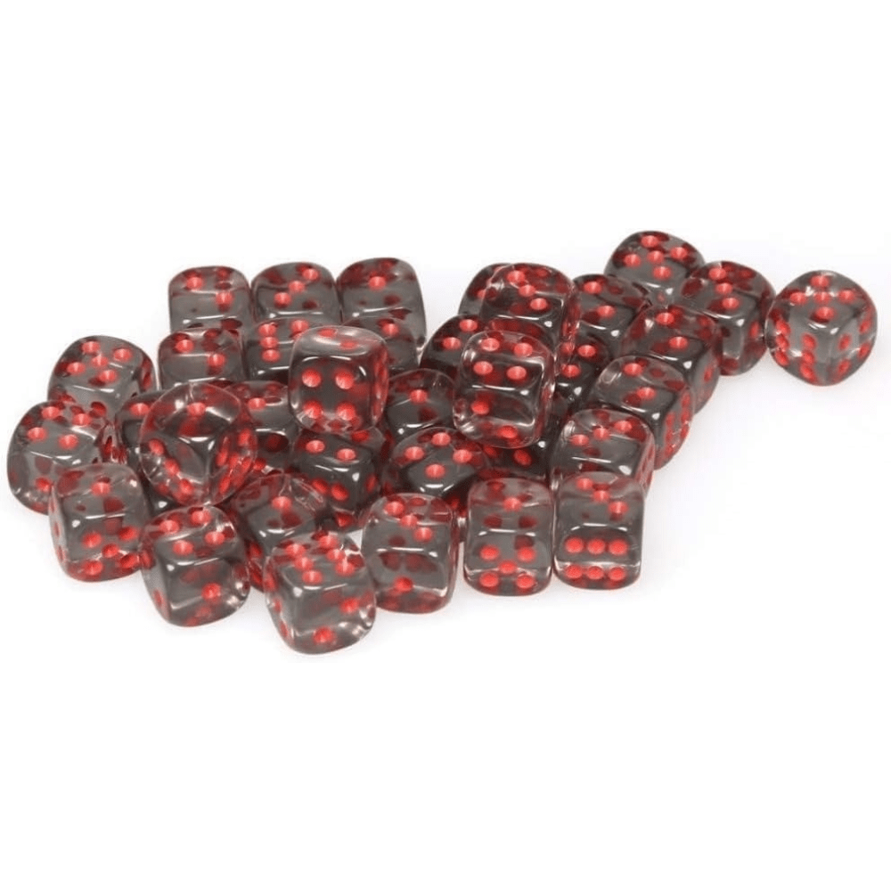 Chessex - Translucent 12mm D6 Dice Block - Smoke with Red - Loaded Dice