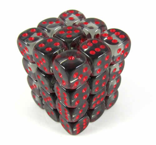 Chessex - Translucent 12mm D6 Dice Block - Smoke with Red - Loaded Dice
